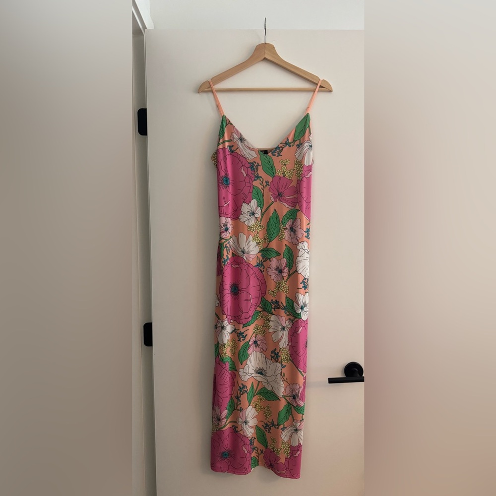 AFRM Pink & Peach Floral Midi Slip Dress